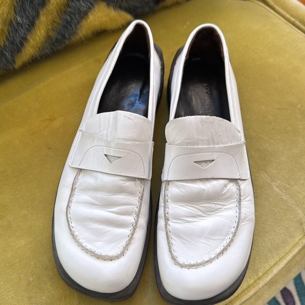 Donald J. Pliner White Leather Penny Loafers